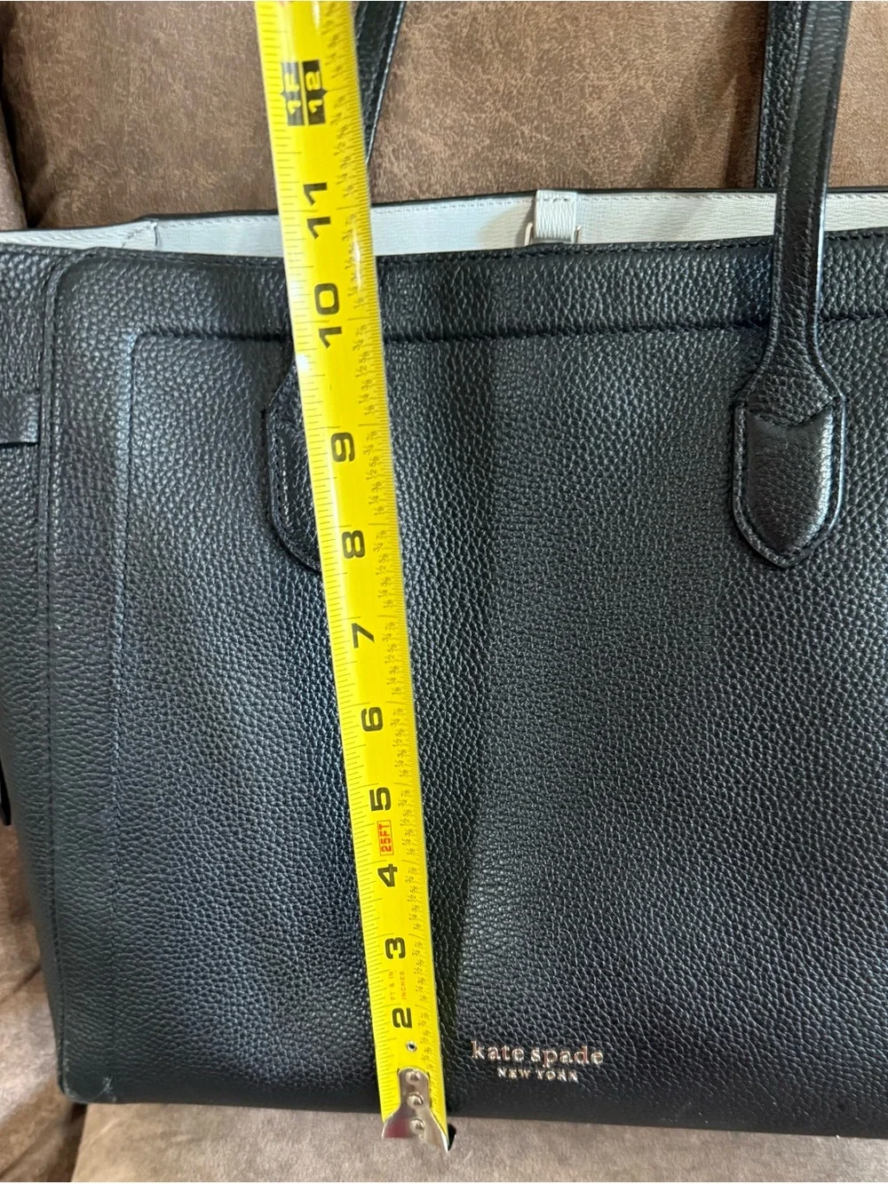 kate spade Black Pebbled Leather Tote with White Interior Trim